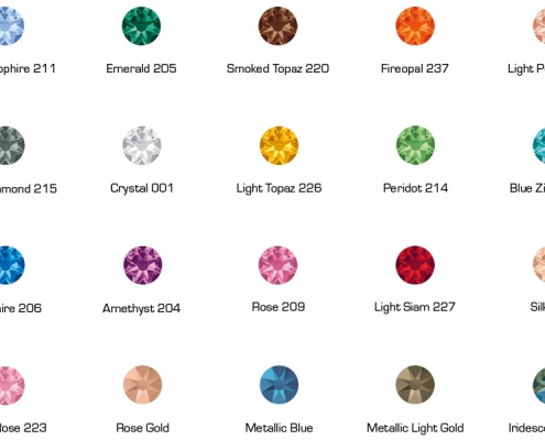Die 20 verfügbaren Standardfarben der CRYSTALS from SWAROVSKI